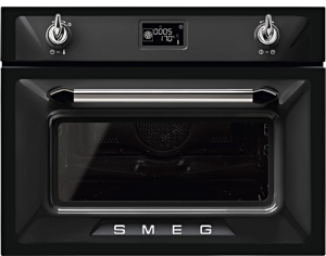 SMEG SF4920MCN1 Nostalgie Einbau-Kompakt-Mikrowellenbackofen, Schwarz, mit 5 Jahren Garantie!