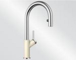 Blanco Carena-S Vario Armatur Silgranit-Look zweifarbig, Hochdruck Zugauslauf Schlauchbrause, jasmin/chrom, 521372