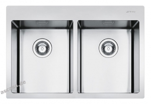 SMEG LFT3434RS Einbau-Doppelsple Flachrahmen, Edelstahl, 79 cm