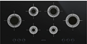 SMEG PVL6106CN Gas-Glaskeramikkochfeld, Schwarz, C-Schliff, 100cm, mit 5 Jahren Garantie!