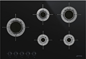 SMEG PVL675LCN Gas-Glaskeramikkochfeld, Schwarz, C-Schliff, 75cm, mit 5 Jahren Garantie!