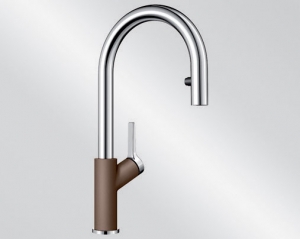 Blanco Carena-S Vario Armatur Silgranit-Look zweifarbig, Hochdruck Zugauslauf Schlauchbrause, muskat/chrom, 521714