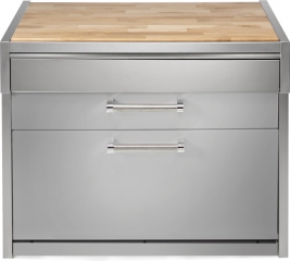 Steel Genesi 120, Arbeitsplatte mit Holzbrett, 120 cm, Farbe Edelstahl, G12C-PCSS, mit 5 Jahren Garantie!