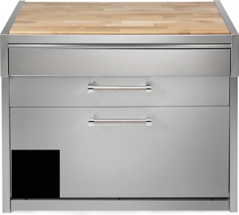 Steel Genesi 120, Arbeitsplatte mit Holzbrett, 120 cm, Farbe Schwarz, G12C-PCBA, mit 5 Jahren Garantie!