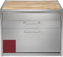Steel Genesi 120, Arbeitsplatte mit Holzbrett, 120 cm, Farbe Bordeauxrot, G12C-PCBR, mit 5 Jahren Garantie!