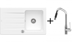 Setangebot: Villeroy & Boch Architectura 50, Farbe R1 Weiss alpin + Dornbracht Sync Pull-Down, Platin matt