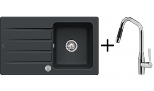 Setangebot: Villeroy & Boch Architectura 50, Farbe S5 Ebony + Dornbracht Sync Pull-Down, Platin matt