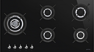 SMEG PV395LCNDE Gas-Glaskeramikkochfeld, Schwarz, C-Schliff, 90cm, mit 5 Jahren Garantie!