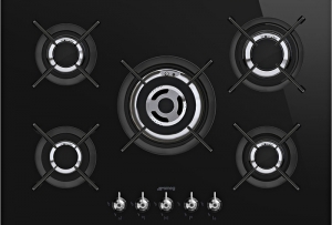 SMEG PV375CNDE Gas-Glaskeramikkochfeld, Schwarz, C-Schliff, 75cm, mit 5 Jahren Garantie!