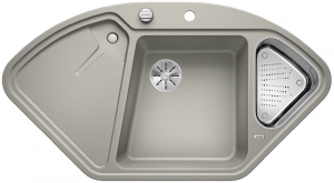 Blanco Delta II Eck-Einbau-Sple Silgranit PuraDur, Farbe perlgrau, InFino Ablauf, 523659