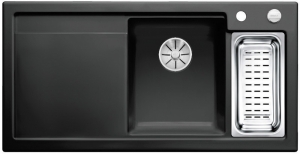 Blanco Axon II 6 S Keramik PuraPlus Einbausple, Becken rechts, Farbe schwarz, InFino Ablauf, 524149