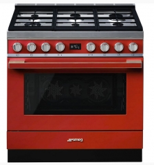 SMEG CPF9GPRD Portofino-Kochzentrum, Rot, 90 cm, Gaskochmulde, Backofen Multifunktion, mit 5 Jahren Garantie!