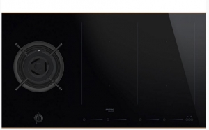 SMEG PM6912WLDRDE Kombiniertes-Gas-Induktionskochfeld, 90 cm, Schwarze Glaskeramik-Profilleisten in Kupfer, mit 5 Jahren Garantie!