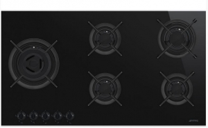 SMEG PV695LCNRDE Gaskochfeld, 90cm, Dolce Stil Novo, schwarz mit Profilleisten in Edelstahl, mit 5 Jahren Garantie!