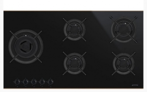 SMEG PV695LCNRDE Gaskochfeld, 90cm, Dolce Stil Novo, schwarz mit Profilleisten in Kupfer, mit 5 Jahren Garantie!