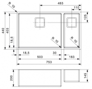 Reginox Texas 18x40 + 50x40, Edelstahlsple, Hauptbecken rechts, R28100