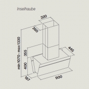 Falmec Butterfly, Design+, Schwarz/Glas, 90 cm, Inselhaube, mit 5 Jahren Garantie