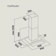 Falmec Atlas Glas, Design, Edelstahl, 90 cm, Inselhaube, mit 5 Jahren Garantie