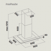 Falmec Kristal, Design, Edelstahl, 90 cm, Inselhaube, mit 5 Jahren Garantie
