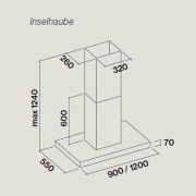 Falmec Plane, Design, Edelstahl, 120 cm, Inselhaube, mit 5 Jahren Garantie