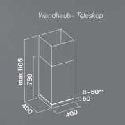 Falmec Mira Top Teleskop, Fasteel, Edelstahl, 40 cm, Wandhaube, mit 5 Jahren Garantie
