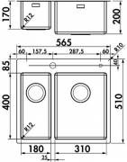 Naber Corno PR11, Set inkl. Armatur, Becken links, 1041102