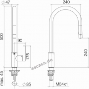Dornbracht Tara Ultra Pull-Down Einhebelmischer mit Brausefunktion, Hochdruck, Chrom, 33870875-00