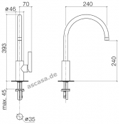 Dornbracht Tara Ultra Einhebelmischer mit Festauslauf, Hochdruck, Platin matt, 33816875-06