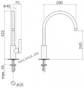 Dornbracht Tara Ultra Einhebelmischer mit Festauslauf, Hochdruck, Chrom, 33818875-00