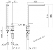 Dornbracht Lot Einhebelmischer, Zweilochbatterie mit Abdeckplatte, Hochdruck, Chrom, 32843680-00