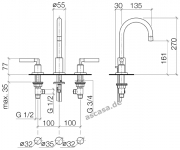 Dornbracht Tara Dreilochbatterie, Hochdruck, Chrom, 20815882-00