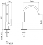 Dornbracht Tara Ultra Einhebelmischer, mit Griffhebel rechtsseitig, Hochdruck, Platin matt, 33826875-06