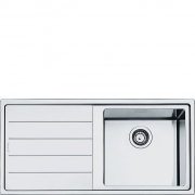 Smeg LFT100S Einbau-Sple, 100 cm, Edelstahl, Flachrahmen, Becken rechts