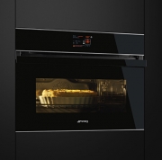 SMEG SF4604VCNX1, Kompakt-Dampfbackofen, schwarz, Profilleisten Edelstahl, EEK: A+, mit 5 Jahren Garantie!
