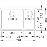 Franke Kubus KBX 160-45-20, Edelstahl glatt, Groes Becken links,122.0176.269