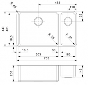 Reginox Ohio 50x40 + 18x40, Edelstahlsple, Hauptbecken links, R15711