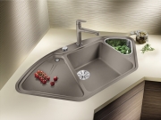 Blanco Delta II Eck-Einbau-Sple Silgranit PuraDur, Farbe champagner, InFino Ablauf, 523664