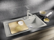 Blanco Zenar 5 S Silgranit PuraDur 2, Becken rechts, inkl. Holzschneidbrett, Farbe champagner, InFino Ablauf, 523925