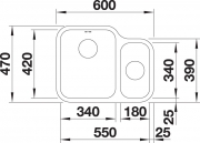 Blanco Ypsilon-U, Edelstahl Brstfinish, Hauptbecken rechts, InFino Ablauf, 518209