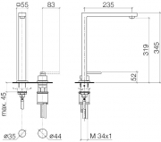 Dornbracht Lot Einhebelmischer, Zweilochbatterie mit Einzelrosetten, Hochdruck, dark Platin matt, 32800680-99